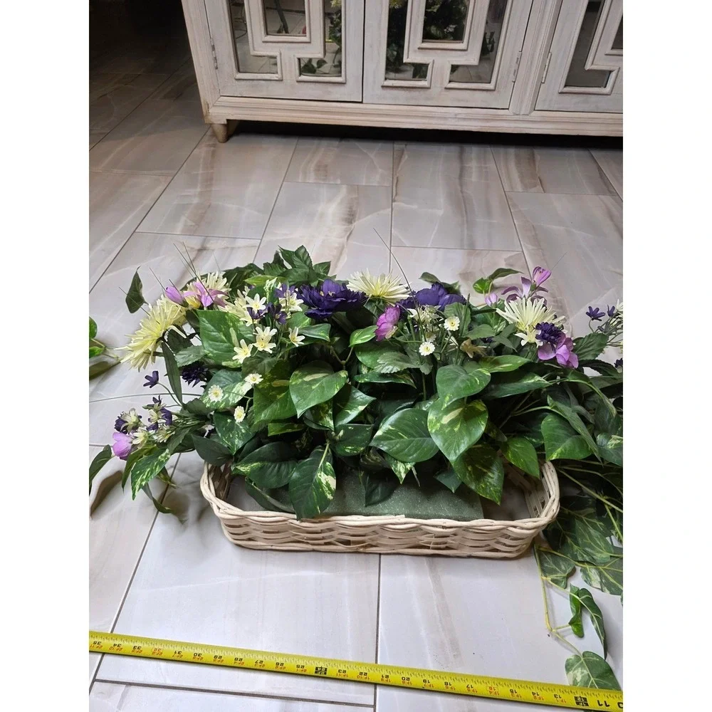 Silk Purple Peony Cream Chrysanthemum Floral‎ Arrangement in Wicker Basket 35in